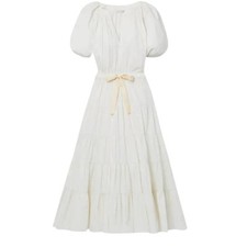 Ulla Johnson Prairie Dress Olina Tiered Midi Dress White Boho Summer Poplin US 8