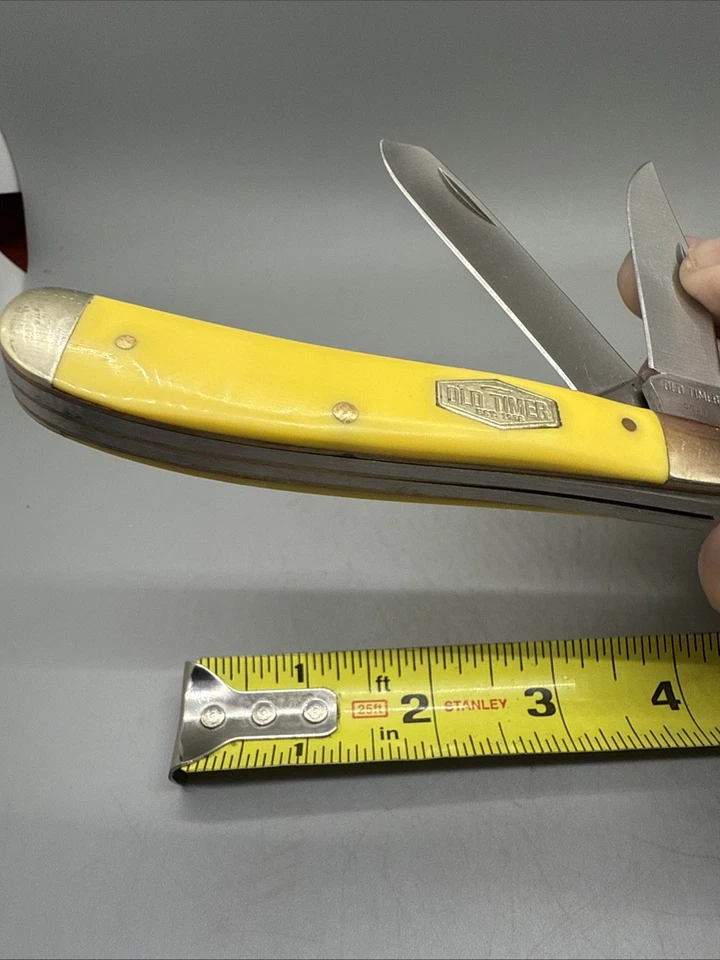 OLD TIMER SCHRADE 720TY POCKET KNIFE 2 BLADE YELLOW HANDLE - Image 4 of 4