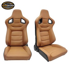 Pair Of Universal Big Style Racing Seats Dual Slider Brown Pu Carbon Pair Of Universal Big Style Racing Seats Dual Slider Brown Pu Carbon