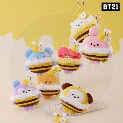 BTS BT21 Official Goods minini MEASURING TAPE PLUSH KEYRING HONEY BEE + Track#