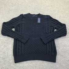 Nautica Sweater Mens Medium Navy Blue Cable Knit Crewneck Pullover New Tags