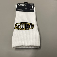 New Men's VANS Designer Logo Sport Skater Surfer Crew Cut Socks Size 6.5-9 White