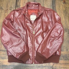 Vintage London Fog Burgundy Faux Leather Bomber Jacket 46 Reg Quilted Lining