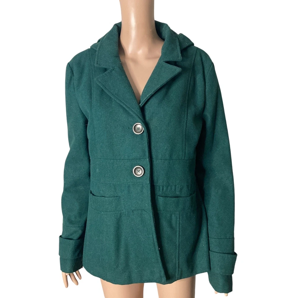 Vintage Jack Coat Womens Large Wool Blend Green Button Front  - Image 3 of 4