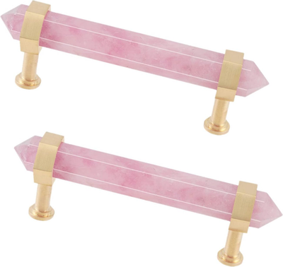 #ad Pack of 2 Rose Quartz Crystal Point Stone Drawer Pulls with Screws Cabinet Knob $109.99