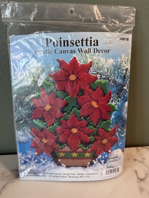 Poinsettia Plastic Wall Decor Design Works Plastic Canvas Kit 10'' x 13'' Sealed