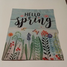 Hello Spring, Garden Flag Flowers, Butterfly 12 x 18 Inch Double Sided