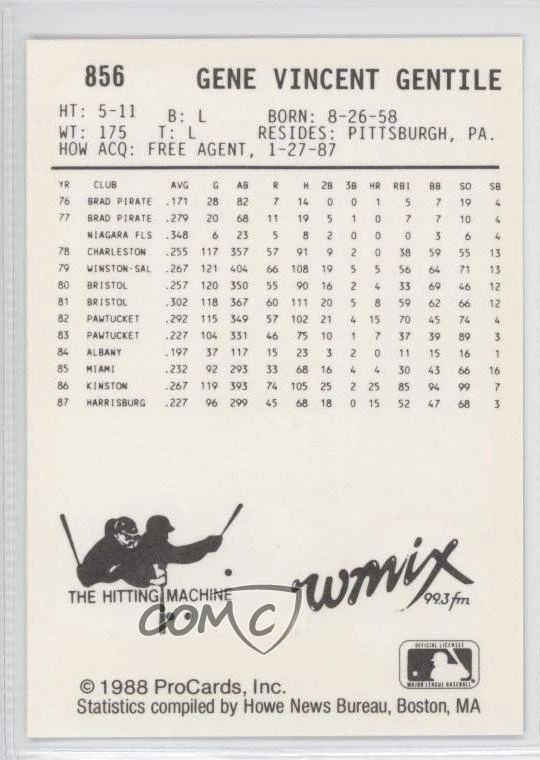 1988 ProCards Minor League Gino Gentile #856 - Image 2 of 2