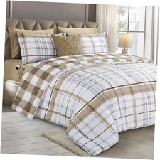 8-Piece Lodge Plaid Reversible Comforter Set - All Full/Queen Plaid Taupe