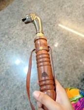 23" Long Dog Face Shoe Horn Solid Brass Wood Leather Handmade Dressing Aid