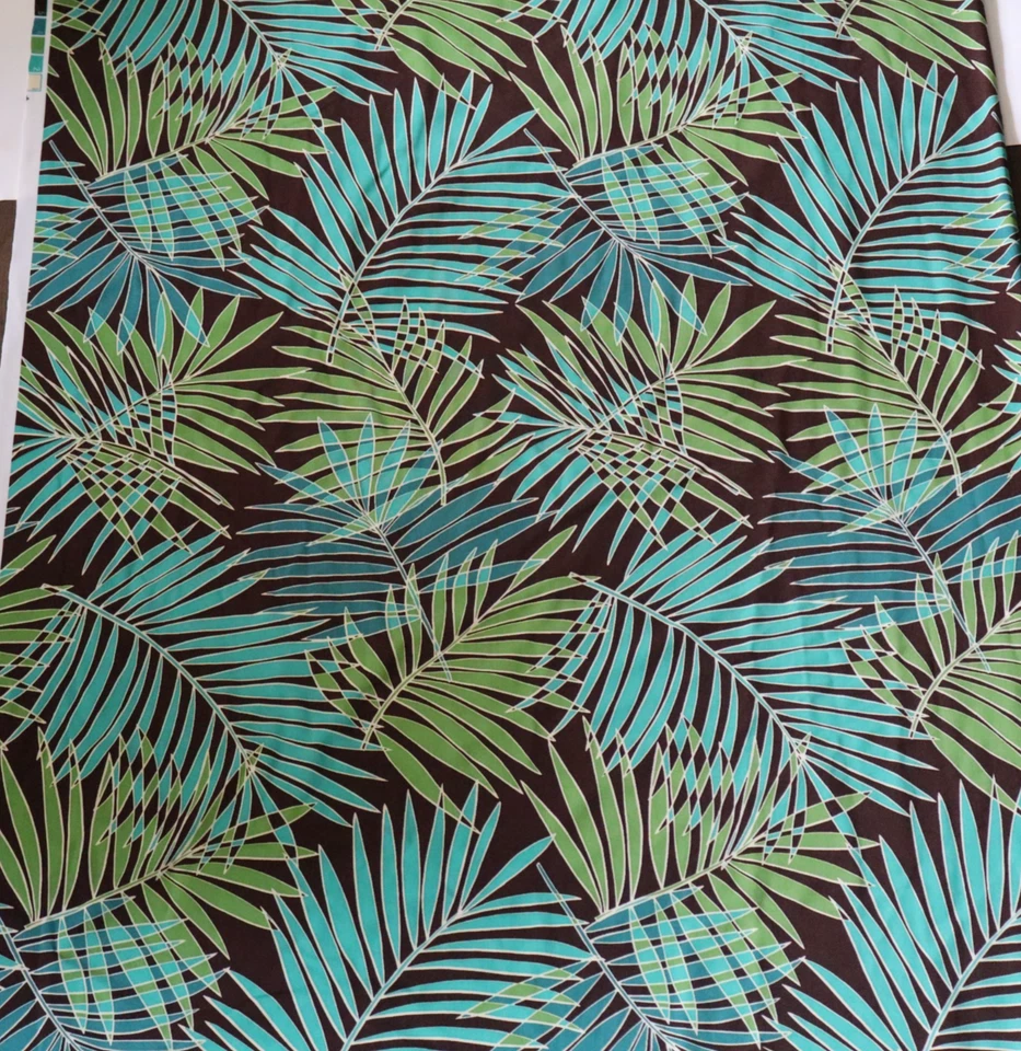Vtg Marimar Textiles Rayon Fabric Tropical Blue, Green Palms Botanical 3 yds - Image 3 of 4