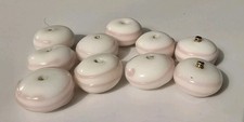 10 Vintage Czech Lampwork Beads White Pink Stripes Rondelle 16x9mm Jewelry...