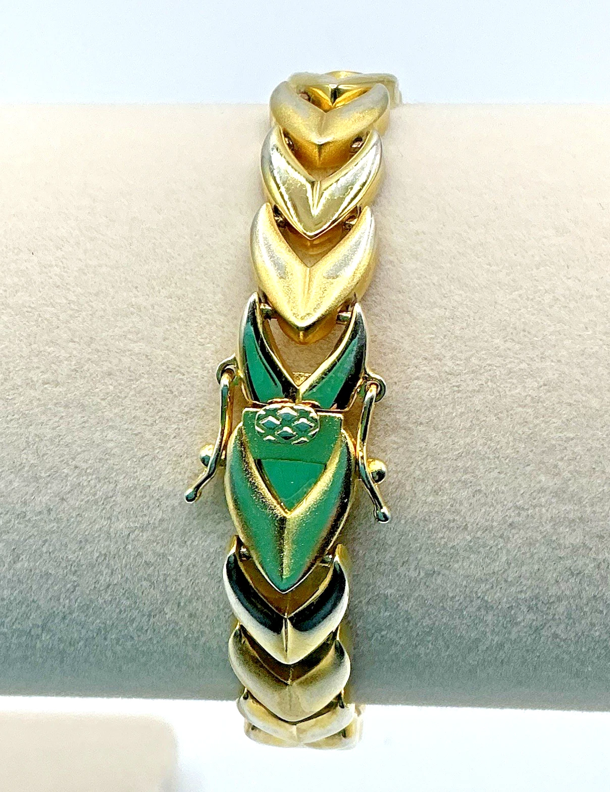 Bellezza Gold Tone Frosted Shiny Chevron Link Bracelet Double Safety Clasp image 4