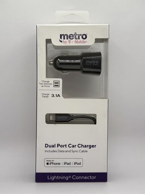 Metro by T-Mobile Dual Port Car Charger  with Data & Sync Cable / 3.1A