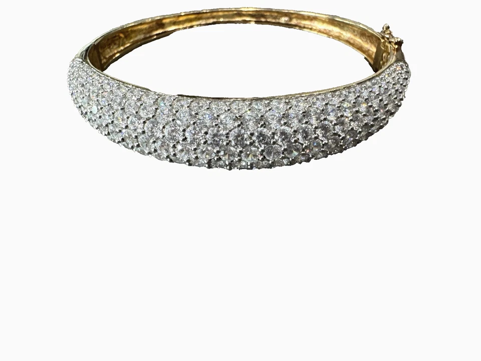 Brazalete brazalete con bisagras abovedado pavé circonita cúpula chapado en oro 925 30 gramos Foto 4 de 4