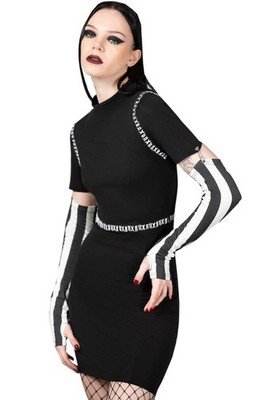 KILLSTAR Minikleid - Stripes & Stitches schwarz-weißer Kontrast Goth Alternative