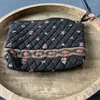 Vera Bradley Black Pattern USA Small Travel Makeup Case Zip Vinyl Lined
