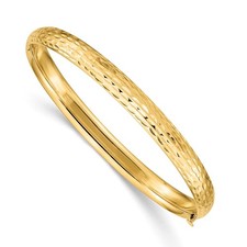 14K Yellow Gold Polished Diamond-cut 5mm Hinged Child's Bangle Bracelet 3.74gm