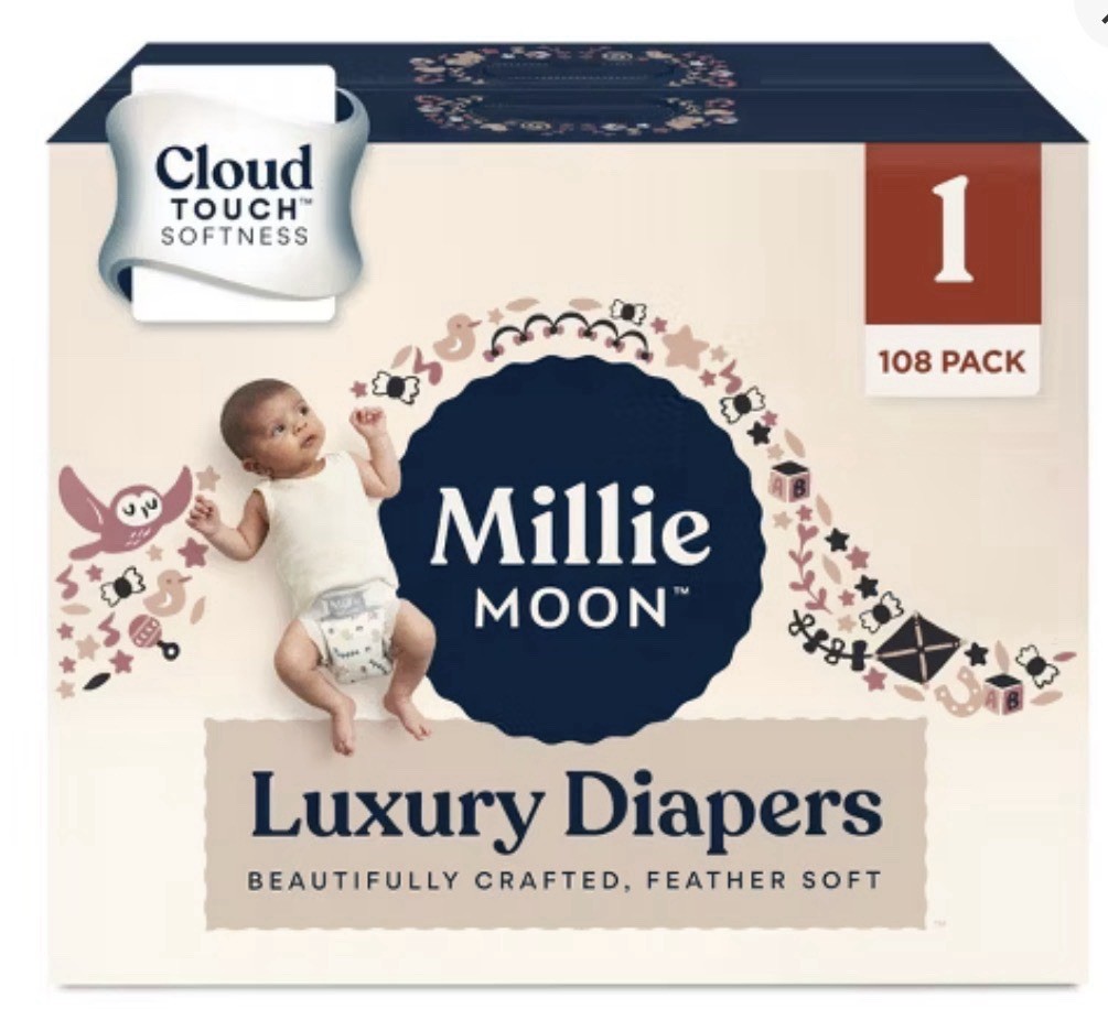 New All Natural Millie Moon Disposable Diapers Cloud Touch Softness Size 1