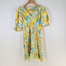 Faithfull the brand dress womens size 8 mini fit flare yellow floral 120930
