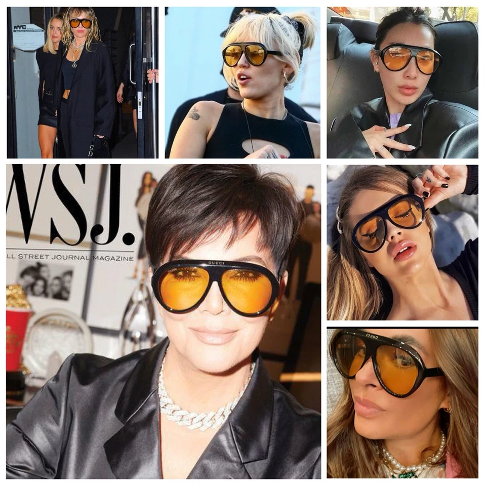 GUCCI GG0479S Women's Men's Aviator Acetate Sunglasses Black Yellow - Image 3 of 4