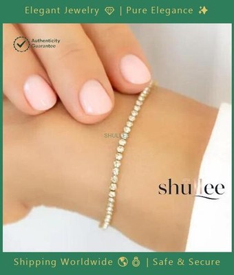 3.20CT Natural Diamond Engagement Gift Tennis Bracelet Round Cut 14k Yellow Gold