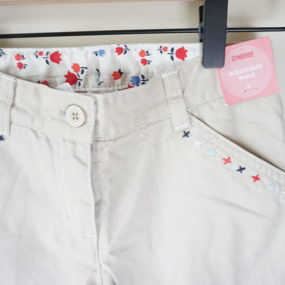 NUEVO Pantalones Gymboree Y2K Holland Days Tulipán Bolsillo Carga Caqui Bordados Niñas 6 Foto 2 de 4
