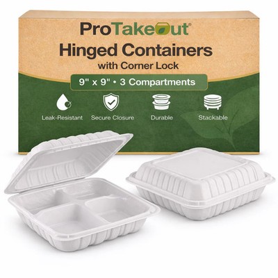 ProTakeOut, [ 9'' x 9''] 150 Pack| White, Clamshell   Take-Out Containers| Durable
