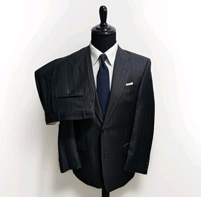 Hickey Freeman Loro Piana Suit Mens 38R 31x30 Charcoal Blue Pinstripe Super 120s