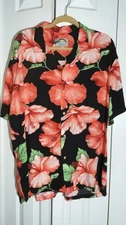 Hawaiian Paradise found Hibiscus Flower Shirt Men XL Honolulu Black Red     AA04