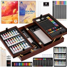 Art Supplies, Deluxe Wooden Art Set Crafts Drawing Painting Kit with 2 Sketch Pa
