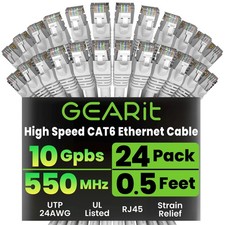 Cat 6 Ethernet Cable 0.5 Feet 24 PCS 10Gbps RJ45 Snagless Patch White PC
