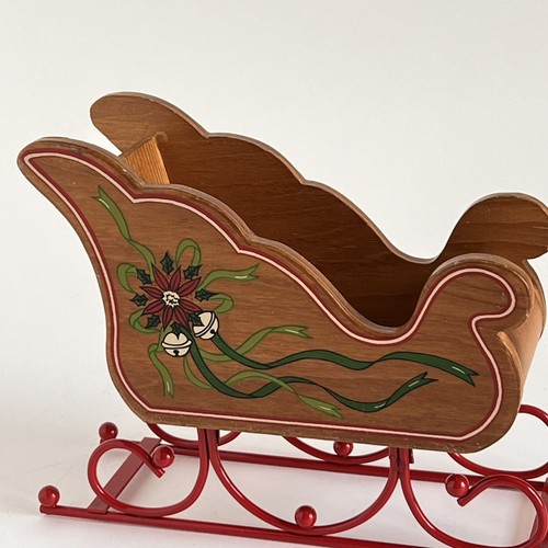Vintage Wooden Santa Sleigh Metal Runners Ensco 1987 Cottagecore Cabin - Picture 2 of 12