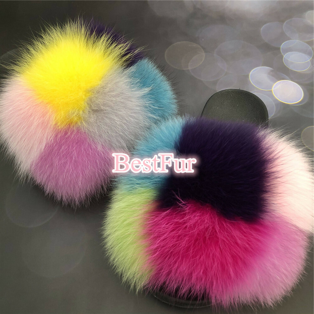 SAOLA Pantofole donna max large XXL vera pelliccia di volpe scivoli estate spiaggia sandali scarpe