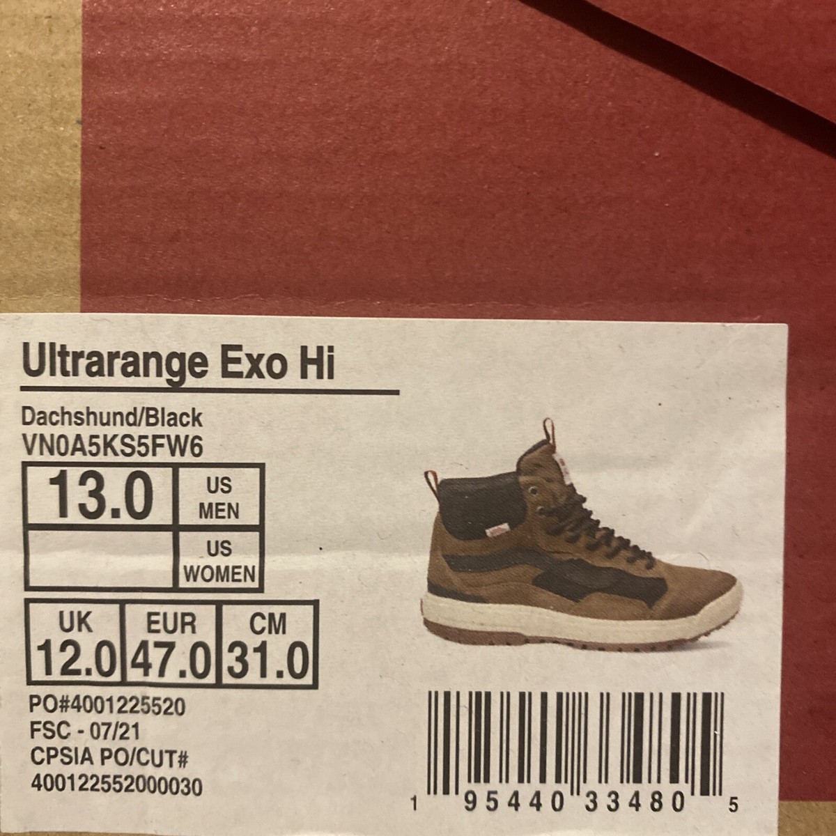 VANS UltraRange Exo Hi MTE Mens Size 13, Dachshund Black White Gum
