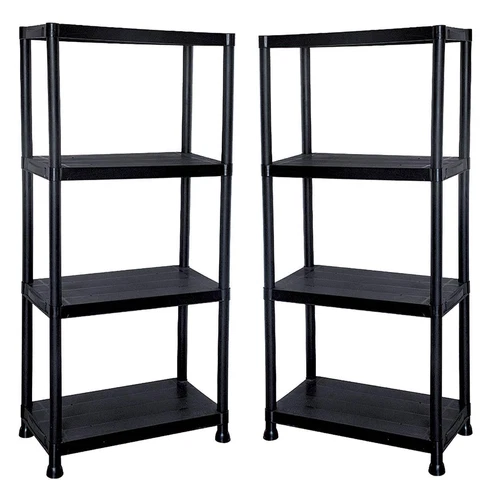 2 x 4 Tier Black Plastic Shelving Shelves Racking Storage Shelf Unit New