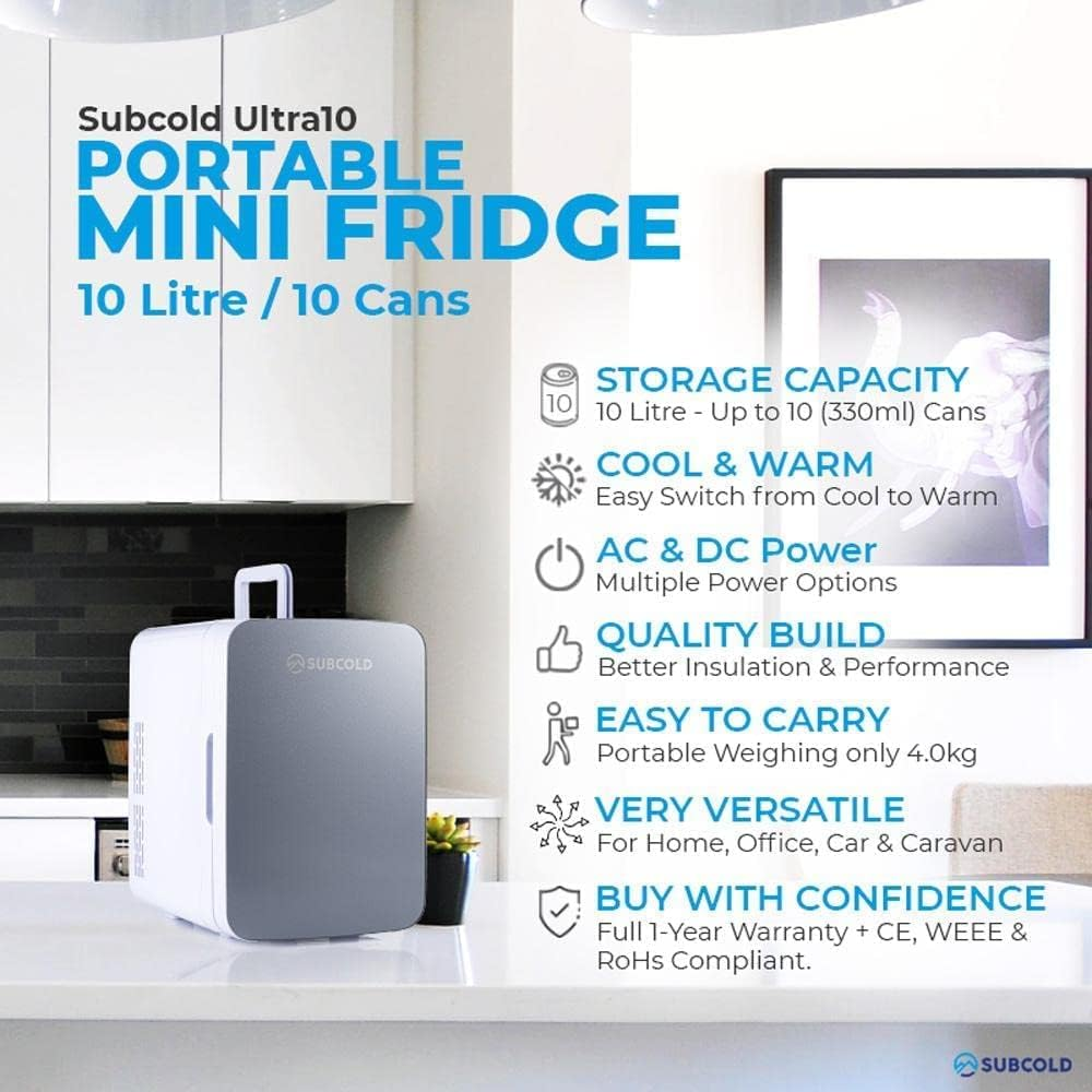 Subcold Ultra 10 Mini Fridge Cooler Warmer 3Rd Gen 10L Capacity  Compact,