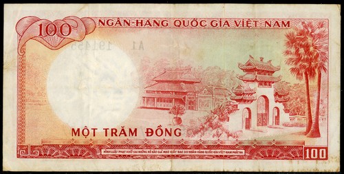 1966 South Vietnam 100 Dong 19a Demon Watermark FIRST PREFIX A1 - Foto 3 di 3