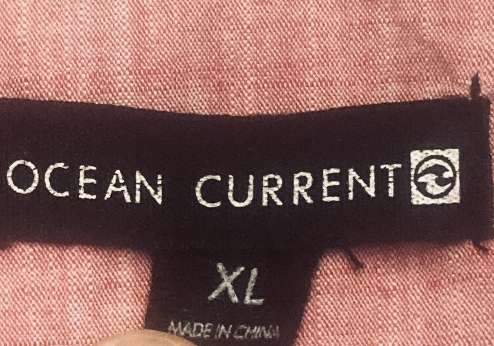 Ocean Current Men's LS Peach Gray Striped 100% Cotton Chambray Shirt Sz XL - Image 3 of 4