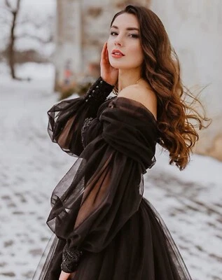 Schwarz Ballkleid Brautkleid Partykleid Gr.32-60 Schnürt abnehmenbare Puffärmel - Bild 1 von 4