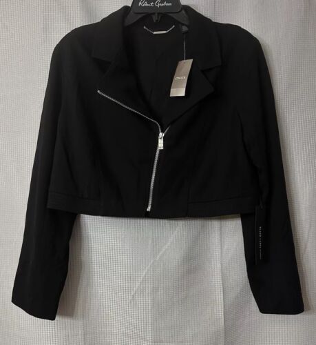 NWT Chicos Black Label Womens Cropped Long Sleeve Moto Zipped Jacket Coat Size 2