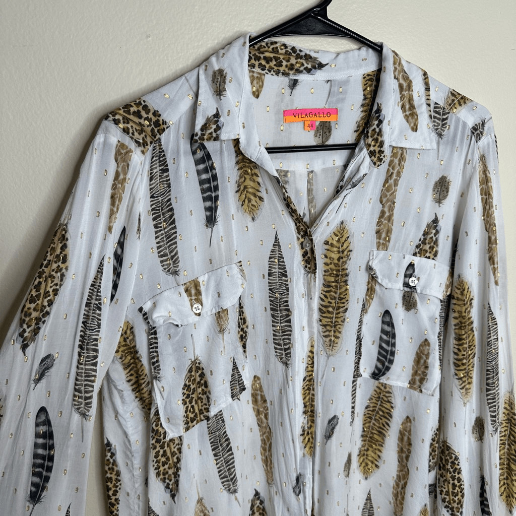 Vilagallo Feathers Button Front Neutral Brown Tan… - image 3
