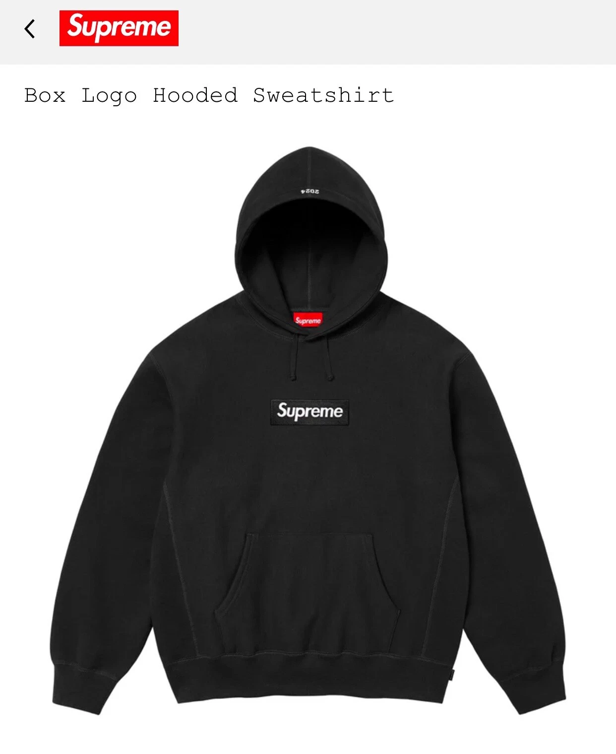 Sweat à capuche IN HAND Supreme Box Logo noir FW24 homme moyen sweat à capuche
