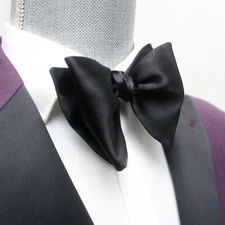 Men's PRE-tied Bow Tie Big Butterfly Bow Tie Black Charmeuse 100%silk
