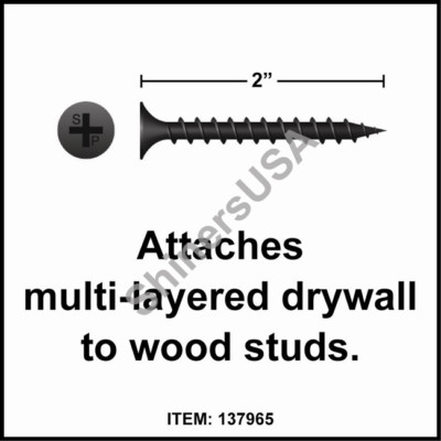 3500 Phillips Bugle Head Drywall Screws - #6 X 2 Inch Coarse Thread, Plain Black Finish, Bulk Pack