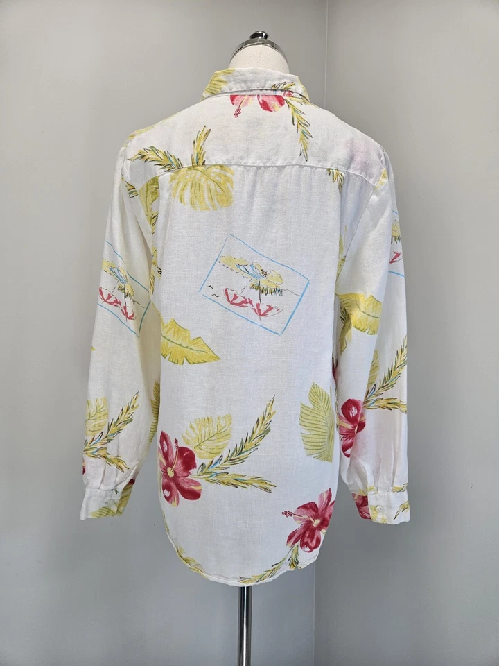Camisa John Paul Richard Mujer Lino Puro Pequeña Mediana Tropical Estampado Floral Foto 4 de 4