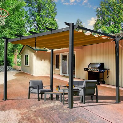 10'X 13' Outdoor Retractable Pergola with Weather-Resistant Canopy Aluminum