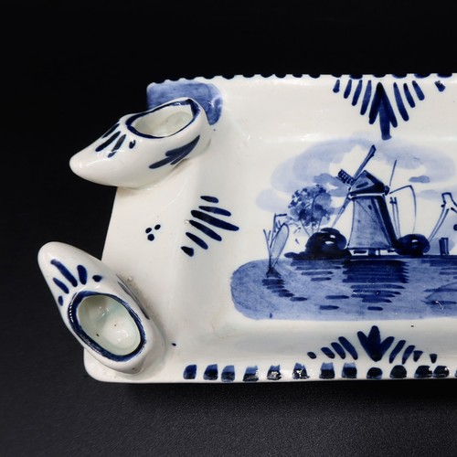 Vintage Delft Blue Rectangular Trinket Dish Holland Windmill Clogs Ash Tray - Picture 4 of 9