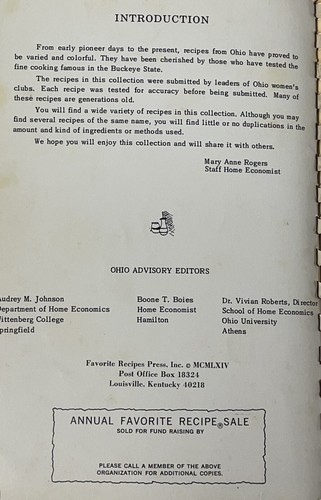 Favorite Recipes Of Ohio 1964 - 900 Recipes, 188 Pages Spiral Vintage - Picture 4 of 13