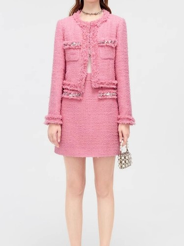 Women's Tweed Woolen OutfitsJacket Skirt Suit Office Dress Set 2 Piece - Imagen 12 de 13